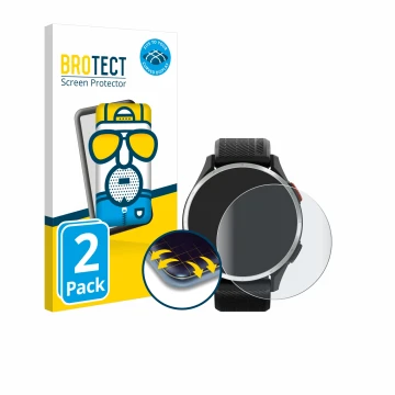 Parte frontale di una confezione del prodotto con il logo del marchio BROTECT. Accanto è raffigurato il dispositivo Garmin App