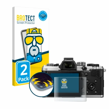 Parte frontale di una confezione del prodotto con il logo del marchio BROTECT. Accanto è raffigurato il dispositivo OM System 