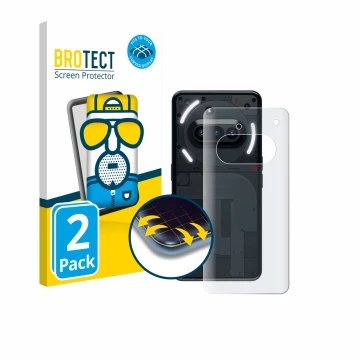 Parte frontale di una confezione del prodotto con il logo del marchio BROTECT. Accanto è raffigurato il dispositivo Nothing Ph