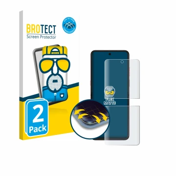 Parte frontale di una confezione del prodotto con il logo del marchio BROTECT. Accanto è raffigurato il dispositivo Motorola R