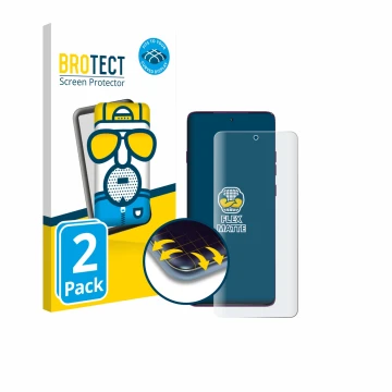 Parte frontale di una confezione del prodotto con il logo del marchio BROTECT. Accanto è raffigurato il dispositivo Motorola E