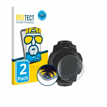 Parte frontale di una confezione del prodotto con il logo del marchio BROTECT. Accanto è raffigurato il dispositivo Garmin Ins