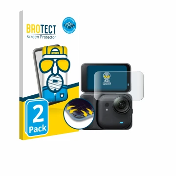 Parte frontale di una confezione del prodotto con il logo del marchio BROTECT. Accanto è raffigurato il dispositivo Insta360 G