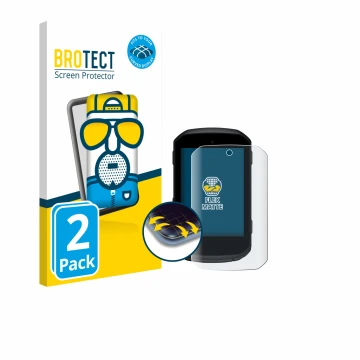 Parte frontale di una confezione del prodotto con il logo del marchio BROTECT. Accanto è raffigurato il dispositivo Garmin Edg