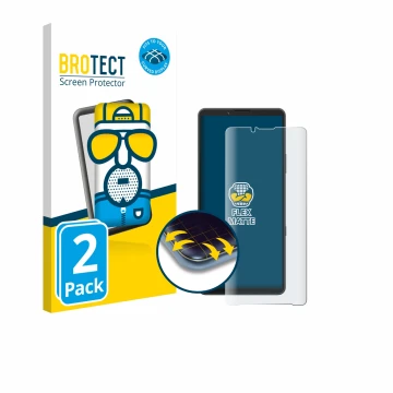 Parte frontale di una confezione del prodotto con il logo del marchio BROTECT. Accanto è raffigurato il dispositivo Sony Xperi