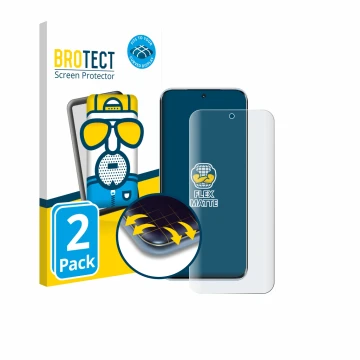 Parte frontale di una confezione del prodotto con il logo del marchio BROTECT. Accanto è raffigurato il dispositivo Tecno Pova