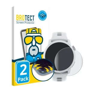 Parte frontale di una confezione del prodotto con il logo del marchio BROTECT. Accanto è raffigurato il dispositivo Coros Pace