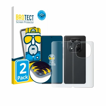 Parte frontale di una confezione del prodotto con il logo del marchio BROTECT. Accanto è raffigurato il dispositivo Xiaomi Red