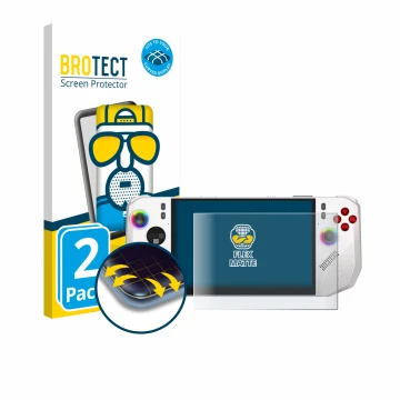 Parte frontale di una confezione del prodotto con il logo del marchio BROTECT. Accanto è raffigurato il dispositivo MSI Claw A