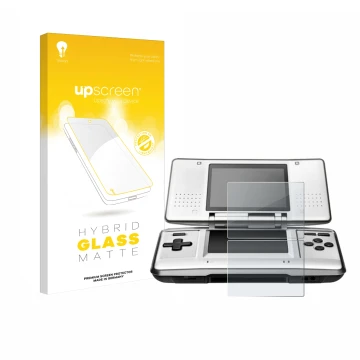 Parte frontale di una confezione del prodotto con il logo del marchio upscreen. Accanto è raffigurato il dispositivo Nintendo 