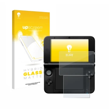 Parte frontale di una confezione del prodotto con il logo del marchio upscreen. Accanto è raffigurato il dispositivo Nintendo 