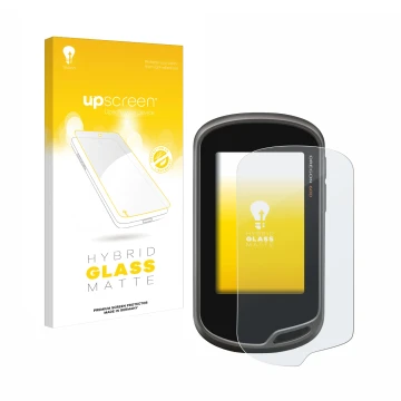 Parte frontale di una confezione del prodotto con il logo del marchio upscreen. Accanto è raffigurato il dispositivo Garmin Or