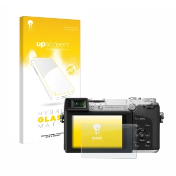 Parte frontale di una confezione del prodotto con il logo del marchio upscreen. Accanto è raffigurato il dispositivo Panasonic