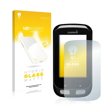 Parte frontale di una confezione del prodotto con il logo del marchio upscreen. Accanto è raffigurato il dispositivo Garmin Ed