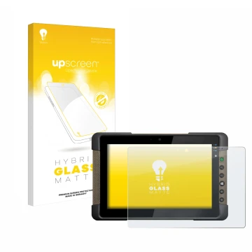 Parte frontale di una confezione del prodotto con il logo del marchio upscreen. Accanto è raffigurato il dispositivo Getac T80