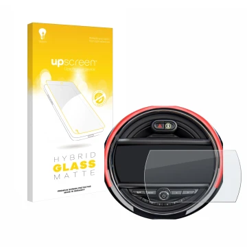 Parte frontale di una confezione del prodotto con il logo del marchio upscreen. Accanto è raffigurato il dispositivo Mini Coop