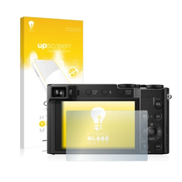 Parte frontale di una confezione del prodotto con il logo del marchio upscreen. Accanto è raffigurato il dispositivo Panasonic