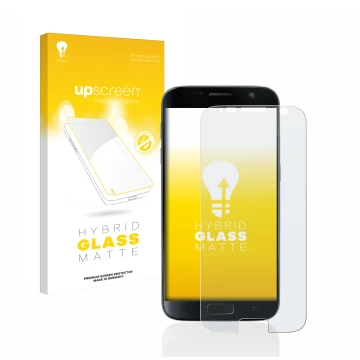 Parte frontale di una confezione del prodotto con il logo del marchio upscreen. Accanto è raffigurato il dispositivo Samsung G