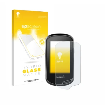 Parte frontale di una confezione del prodotto con il logo del marchio upscreen. Accanto è raffigurato il dispositivo Garmin Or