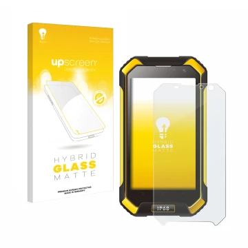 Parte frontale di una confezione del prodotto con il logo del marchio upscreen. Accanto è raffigurato il dispositivo Blackview