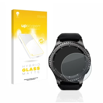Parte frontale di una confezione del prodotto con il logo del marchio upscreen. Accanto è raffigurato il dispositivo Samsung G