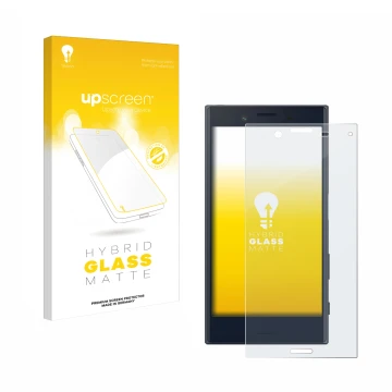 Parte frontale di una confezione del prodotto con il logo del marchio upscreen. Accanto è raffigurato il dispositivo Sony Xper