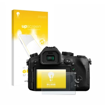 Parte frontale di una confezione del prodotto con il logo del marchio upscreen. Accanto è raffigurato il dispositivo Panasonic