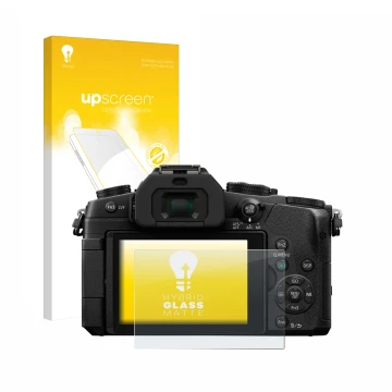 Parte frontale di una confezione del prodotto con il logo del marchio upscreen. Accanto è raffigurato il dispositivo Panasonic