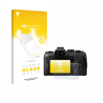 Parte frontale di una confezione del prodotto con il logo del marchio upscreen. Accanto è raffigurato il dispositivo Olympus O