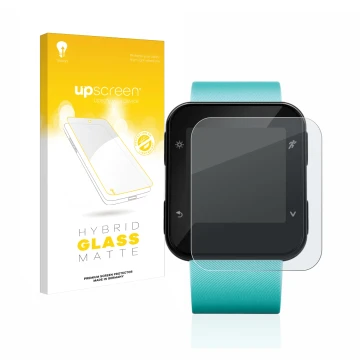 Parte frontale di una confezione del prodotto con il logo del marchio upscreen. Accanto è raffigurato il dispositivo Garmin Fo