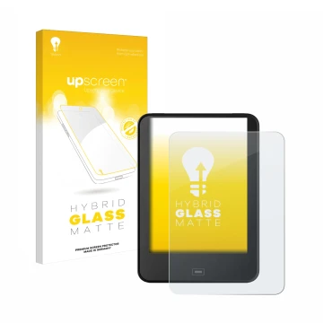 Parte frontale di una confezione del prodotto con il logo del marchio upscreen. Accanto è raffigurato il dispositivo Tolino Vi