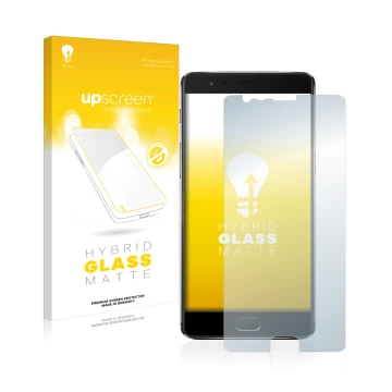 Parte frontale di una confezione del prodotto con il logo del marchio upscreen. Accanto è raffigurato il dispositivo OnePlus 3