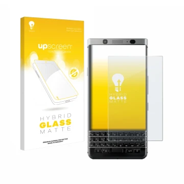 Parte frontale di una confezione del prodotto con il logo del marchio upscreen. Accanto è raffigurato il dispositivo BlackBerr