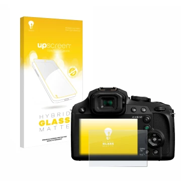 Parte frontale di una confezione del prodotto con il logo del marchio upscreen. Accanto è raffigurato il dispositivo Panasonic