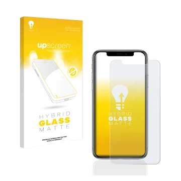 Parte frontale di una confezione del prodotto con il logo del marchio upscreen. Accanto è raffigurato il dispositivo Apple iPh