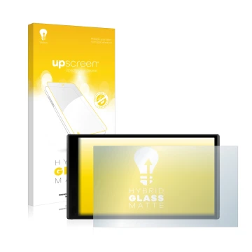 Parte frontale di una confezione del prodotto con il logo del marchio upscreen. Accanto è raffigurato il dispositivo Garmin Dr