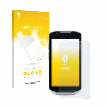 Parte frontale di una confezione del prodotto con il logo del marchio upscreen. Accanto è raffigurato il dispositivo Zebra TC5