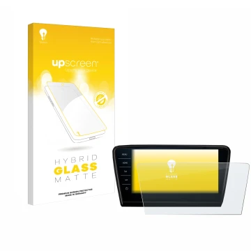 Parte frontale di una confezione del prodotto con il logo del marchio upscreen. Accanto è raffigurato il dispositivo Skoda Oct