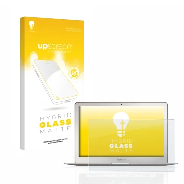 Parte frontale di una confezione del prodotto con il logo del marchio upscreen. Accanto è raffigurato il dispositivo Apple Mac