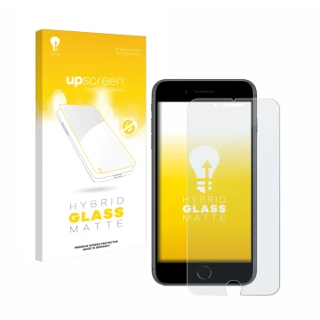 Parte frontale di una confezione del prodotto con il logo del marchio upscreen. Accanto è raffigurato il dispositivo Apple iPh