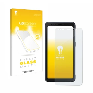 Parte frontale di una confezione del prodotto con il logo del marchio upscreen. Accanto è raffigurato il dispositivo Samsung G