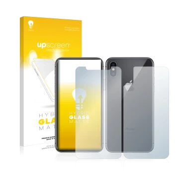 Parte frontale di una confezione del prodotto con il logo del marchio upscreen. Accanto è raffigurato il dispositivo Apple iPh