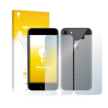 Parte frontale di una confezione del prodotto con il logo del marchio upscreen. Accanto è raffigurato il dispositivo Apple iPh