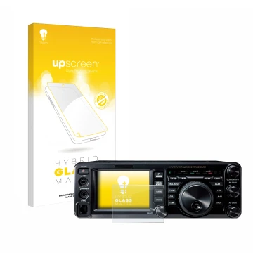 Parte frontale di una confezione del prodotto con il logo del marchio upscreen. Accanto è raffigurato il dispositivo Yaesu FT-