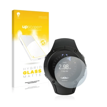 Parte frontale di una confezione del prodotto con il logo del marchio upscreen. Accanto è raffigurato il dispositivo Suunto Sp