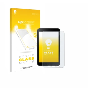 Parte frontale di una confezione del prodotto con il logo del marchio upscreen. Accanto è raffigurato il dispositivo Samsung G