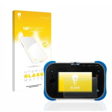 Parte frontale di una confezione del prodotto con il logo del marchio upscreen. Accanto è raffigurato il dispositivo Vtech Sto