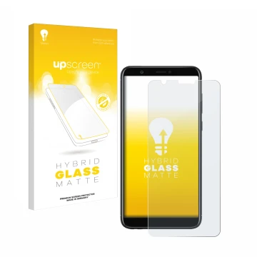 Parte frontale di una confezione del prodotto con il logo del marchio upscreen. Accanto è raffigurato il dispositivo Huawei P 