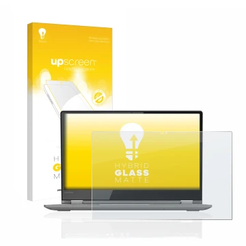 Parte frontale di una confezione del prodotto con il logo del marchio upscreen. Accanto è raffigurato il dispositivo Lenovo Yo