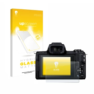 Parte frontale di una confezione del prodotto con il logo del marchio upscreen. Accanto è raffigurato il dispositivo Canon EOS